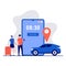 Car sharing service app concept with characters. People ordering online taxi car, rent and sharing location with mobile