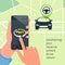 Car sharing service concept. Carsharing renting car mobile app