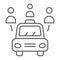 Car sharing thin line icon, auto and people, automobile sign, vector graphics, a linear pattern on a white background.