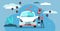 Car sharing vector illustration. Flat tiny persons concept with transport.