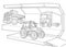 Car show.Truck, mining dump truck, tractor.Coloring pages. Outline drawing