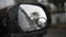 Car side mirror and rain water drops