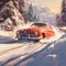 Car skidding on a snow-covered road