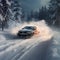 Car skidding on a snow-covered road
