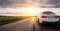 Car in spain mountain landscape road at sunset