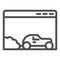 Car speed browser line icon. Web window with vehicle and frame. Internet technology vector design concept, outline style