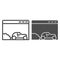 Car speed browser line and solid icon. Web window with vehicle and frame. Internet technology vector design concept