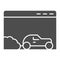 Car speed browser solid icon. Web window with vehicle and frame. Internet technology vector design concept, glyph style