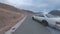 Car speed drift racing extreme driving on mountain serpentine asphalt road