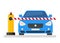 The car stands in front of a closed barrier. Closed car barriers. Parking car barrier gate. Street road stop border. Vector