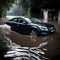 Car stuck in flood waters - ai generated image