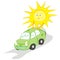 Car and sun, vector illustration, ecological energy