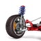 Car suspension separately from the car on white 3d illu