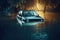 Car swamped in flood water. Generative AI