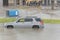 Car swamped by hurricane flood water in East Houston, Texas, USA