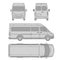 Car template. commercial vehicle - delivery van. Blueprint, drawing, proection, all view bus. grey