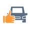 Car with thumb up, like colored icon. Best transportation service, taxi feedback symbol