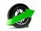 Car tire with green arrow