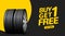 Car tire sale banner, buy 1 get 1 free. Car tyre service flyer promo background. Tire sale advertising