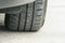 Car tire tread and tread depth. vehicle tire. Tire wear concept. Danger of using old car bald tire