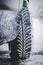 Car tire in winter on the road covered with snow, close up picture