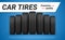 Car tires promo banner realistic vector black rubber automobile tyre advertising poster