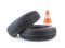 Car tires and road cone