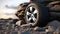 car tires on rock background, ai generated