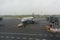 Car tow moves Aeroflot plane at the airport Khrabrovo
