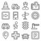 Car Traffic and Driving Icons Set on White Background. Line Style Vector