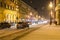 Car traffic on Nevsky Prospect street in snowstorm