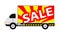 Car truck with billboards SALE text for banner, large billboard sign on side truck, mobile truck for advertise campaign, billboard