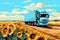 car truck, dump truck, trucking, transportation car in landscape, background