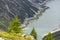 Car tunnel on bank of Livigno Lake in Alps, Ital