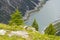 Car tunnel on bank of Livigno Lake in Alps, Ital