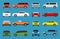 Car type vector model vehicle objects icons set multicolor automobile supercar. Wheel symbol car types coupe hatchback