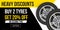 Car tyres promotion banner. Realistic tyres with promo text for flyers, banners etc. Vector sale banner illustration