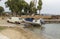 The car unloads the motor boat in the sea Greece, Peloponnese