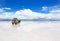 Car on the Uyuni Salar in Bolivia