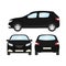 Car vector template on white background. Business hatchback . black hatchback flat style. front side back view