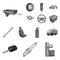 Car, vehicle monochrome icons in set collection for design. Car and equipment vector symbol stock web illustration.