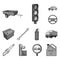 Car, vehicle monochrome icons in set collection for design. Car and equipment vector symbol stock web illustration.