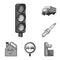 Car, vehicle monochrome icons in set collection for design. Car and equipment vector symbol stock web illustration.