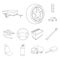 Car, vehicle outline icons in set collection for design. Car and equipment vector symbol stock web illustration.