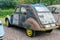 Car vintage Citroen 2CV gray beige blue black old grunge scratched dirty rusty vintage