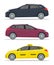 Car wagon mockup. Yellow taxi mockup. Realistic cars with shadows isolated on white background. Wagon, hatchback, suv, combi,
