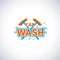 Car wash cartoon style emblem with bubbles and mop, vector logo template. Cleaning service company logotype.