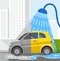 Car wash, coloured illustrations, dirty car, clean car.