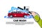 Car Wash Service Banner With Hand Cleaning Vehicle Over Copy Space Background