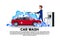 Car Wash Service Worker Cleaning Vehicle Over Copy Space Background